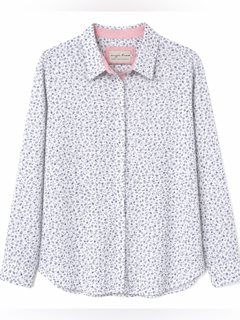 Evy’s Tree Musical Instrument Print Button Down Shirt 1X White Blue Teacher
